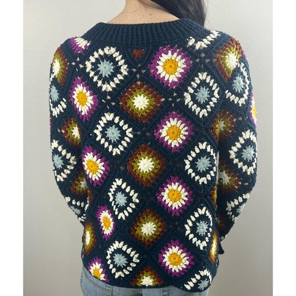 Sfera Casual Crochet Knit Sweater Size Small Colorful Geometric - Picture 3 of 4